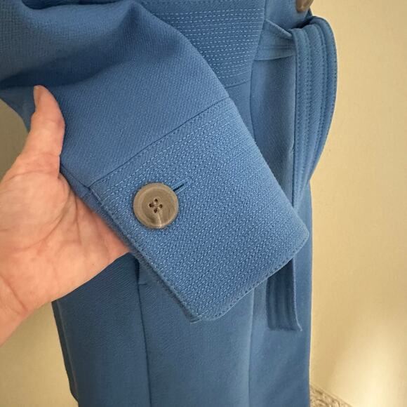 J. Crew Blue Day Lady Collared Wool Blend Tie Front Trench Coat Size Petite 2 - Picture 6 of 10